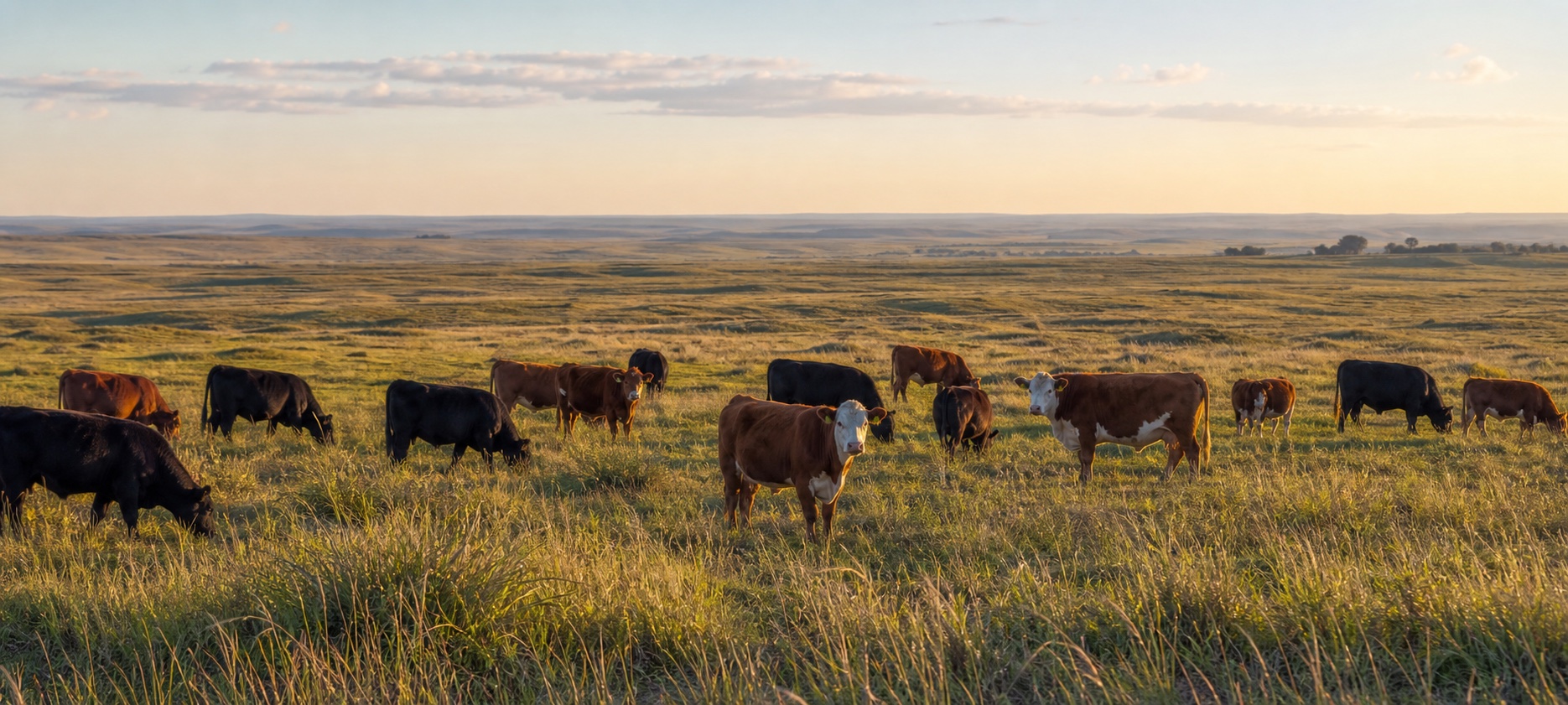 Ganado Hereford y Angus pastando sobre campo natural uruguayo